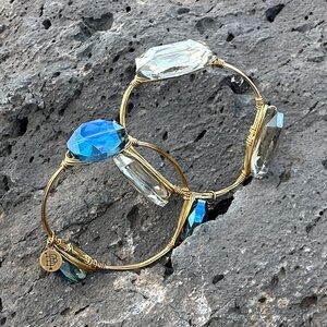 2-Elegant Gold and Blue Wire-Wrapped Bracelet
with glass chunky stone.